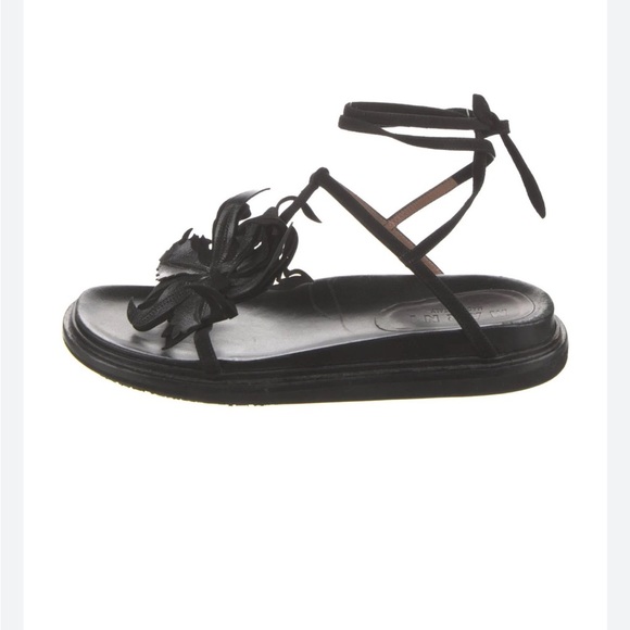 Marni / black flower embellished ankle wrap t-strap leather sandals 36 6 - Picture 2 of 9